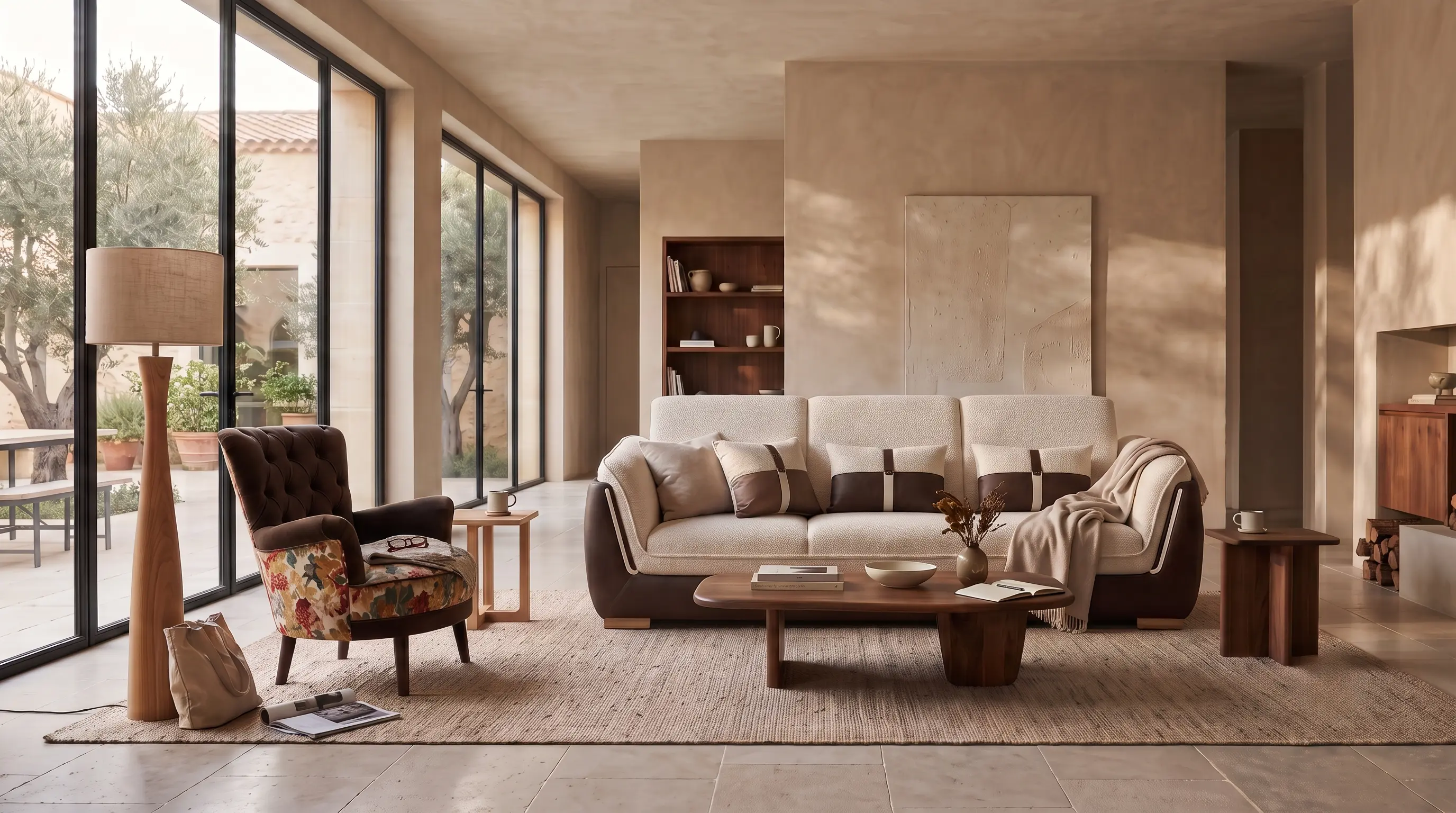 Rajindra Living Landscape Overview — Handcrafted solid wood furniture arrangement