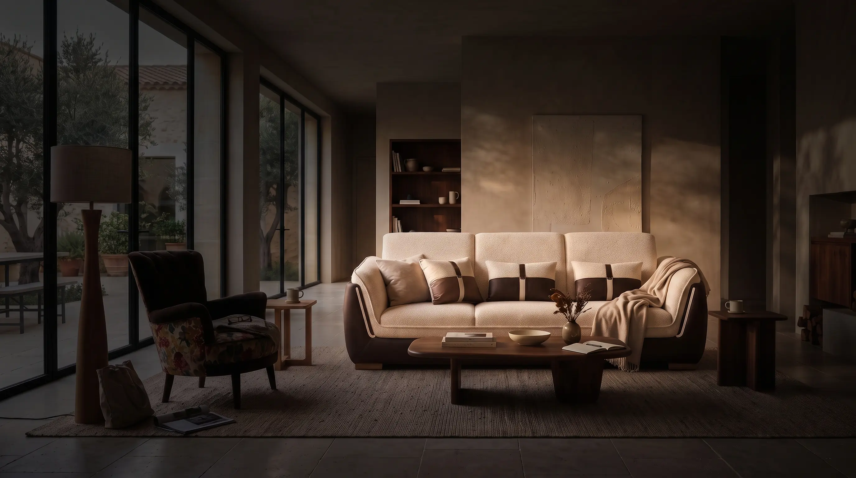Two-Tone Cream & Brown Modern 3-Seater Sofa handcrafted by Rajindra Furniture