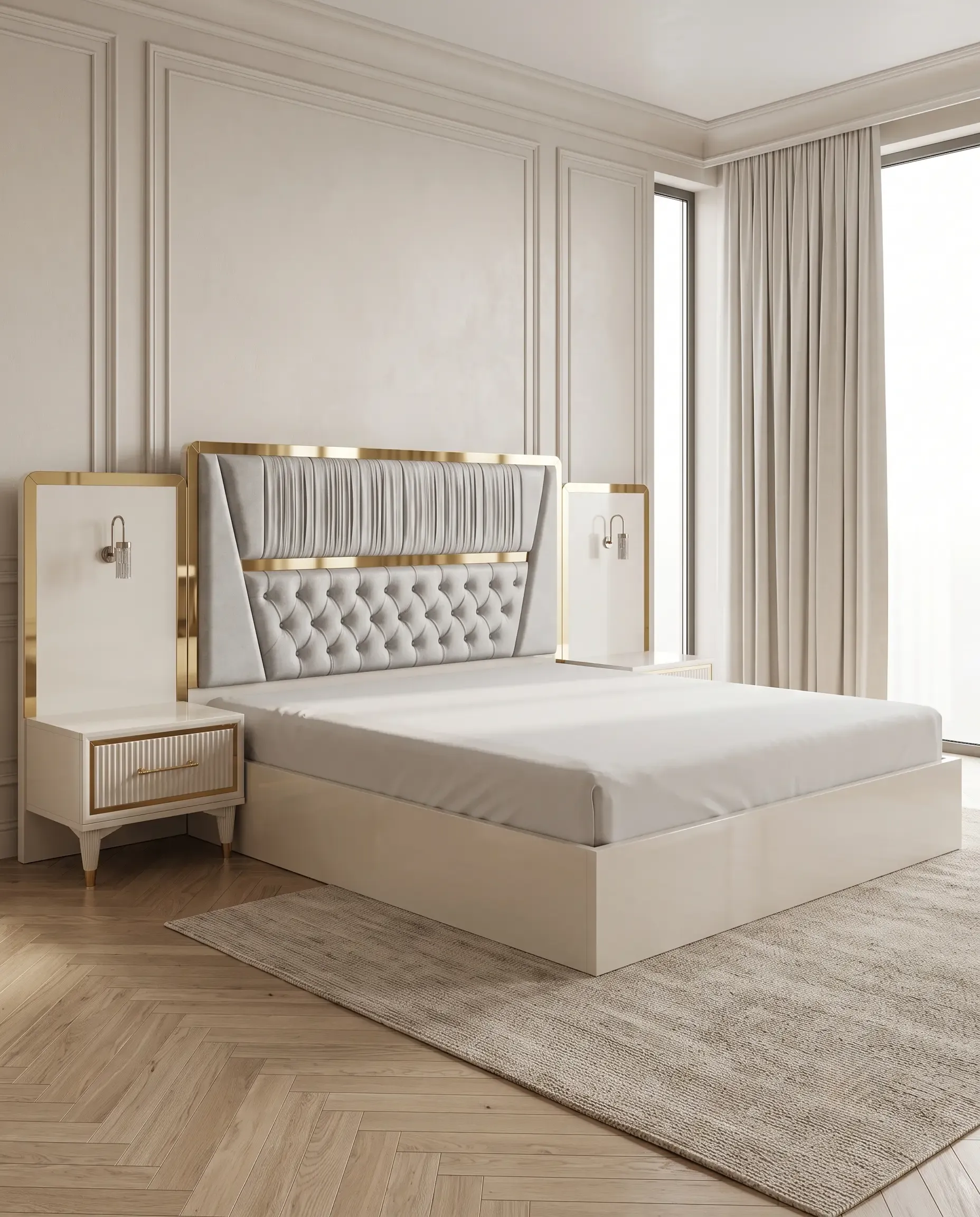Monaco Luxury Two-Tone High-Back Winged King Bed in Slate Grey and Crisp White — View 1