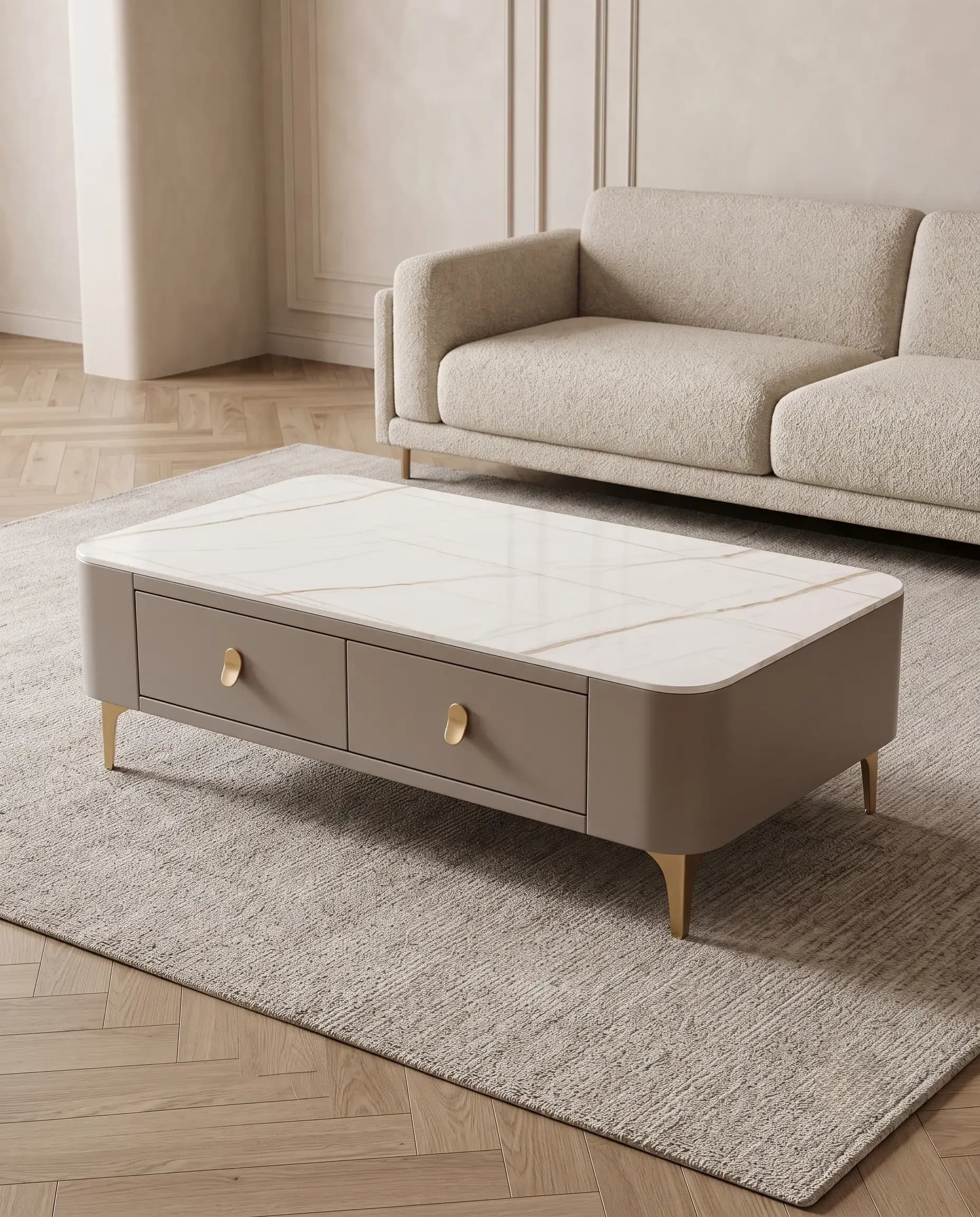 Cashmere Taupe Calacatta Gold Marble Centre Table with Drawers by Rajindra Furniture — View 1