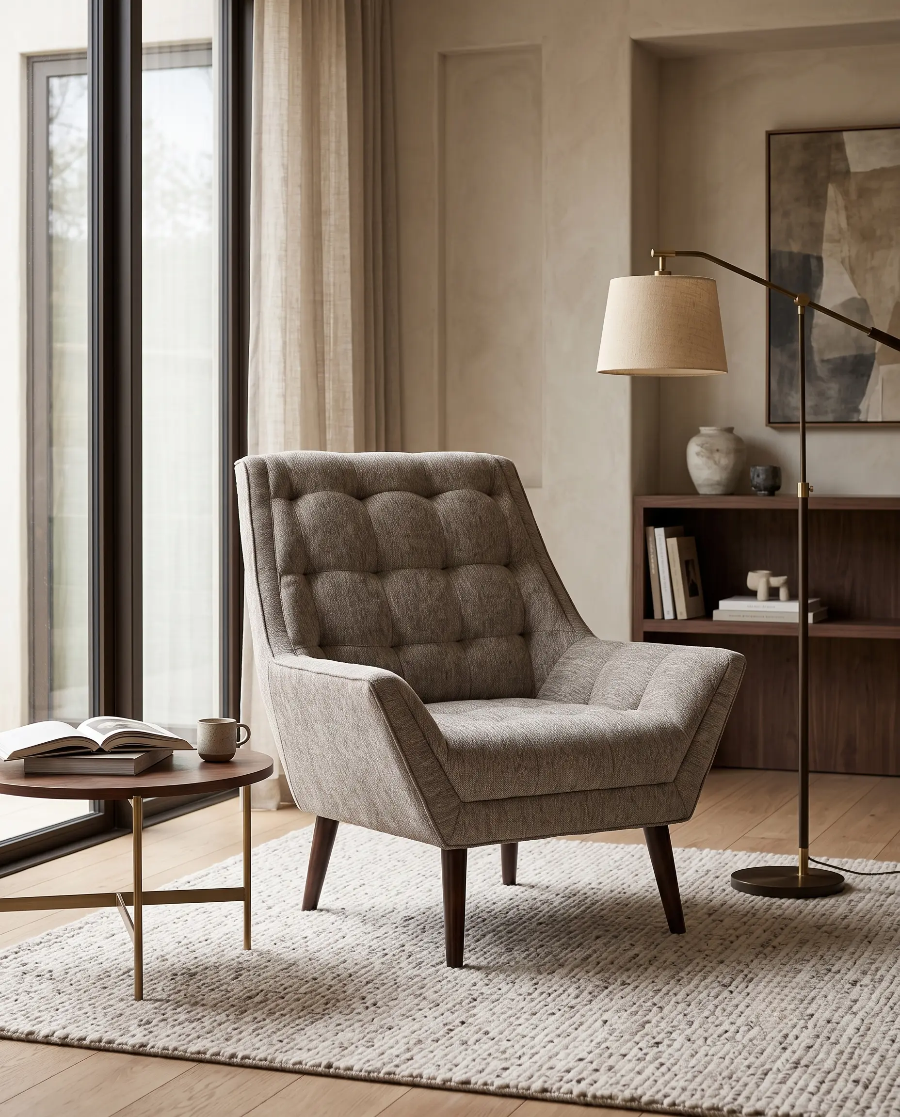 Oslo Mid-Century Angular Scoop Lounge Chair with Heather Grey Textured Upholstery