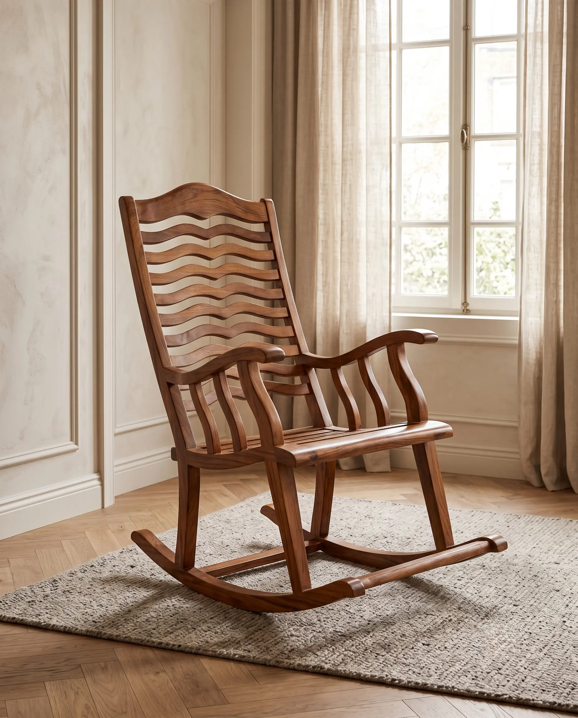 Heritage Solid Wood Wave Slat Rocking Chair in Rich Walnut Finish