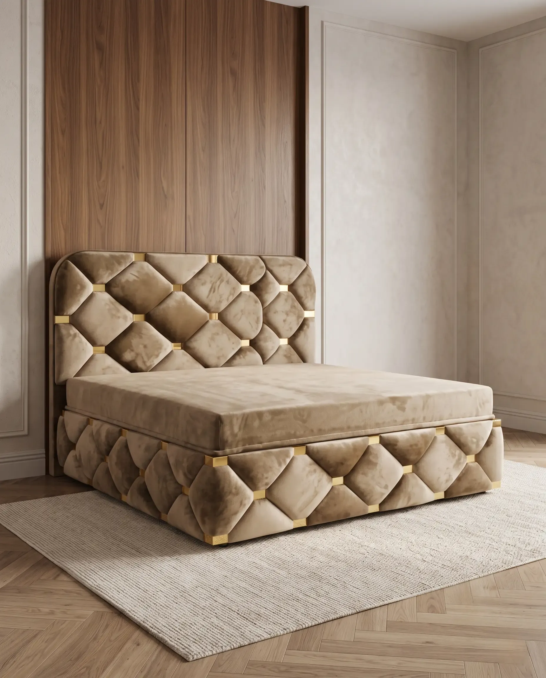 Casablanca Diamond Stitched 3-Seater Smooth Pullout Sofa Bed in Natural Beige