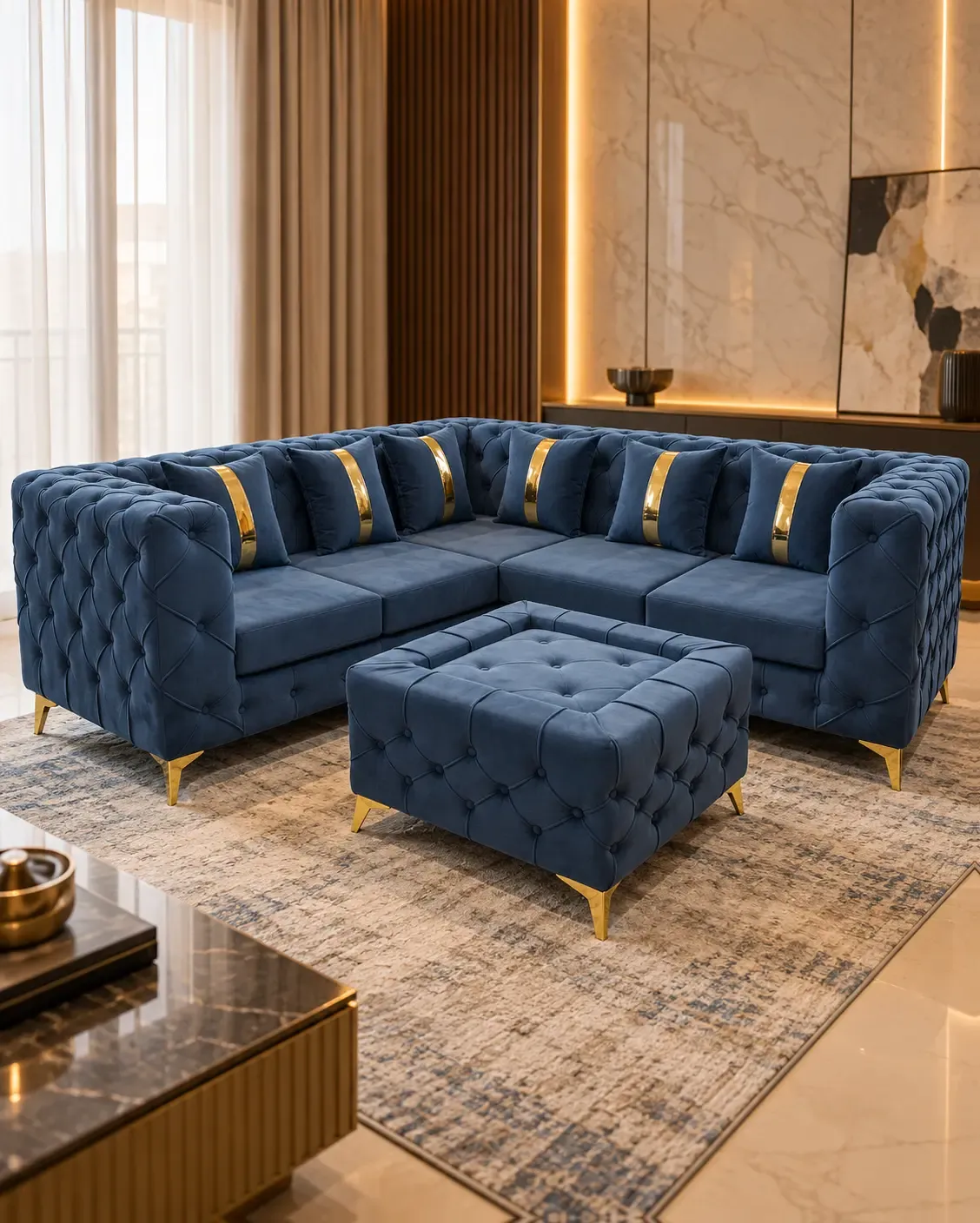 Sapphire Royal Blue Deep Tufted Chesterfield 6-Seater Sectional Sofa