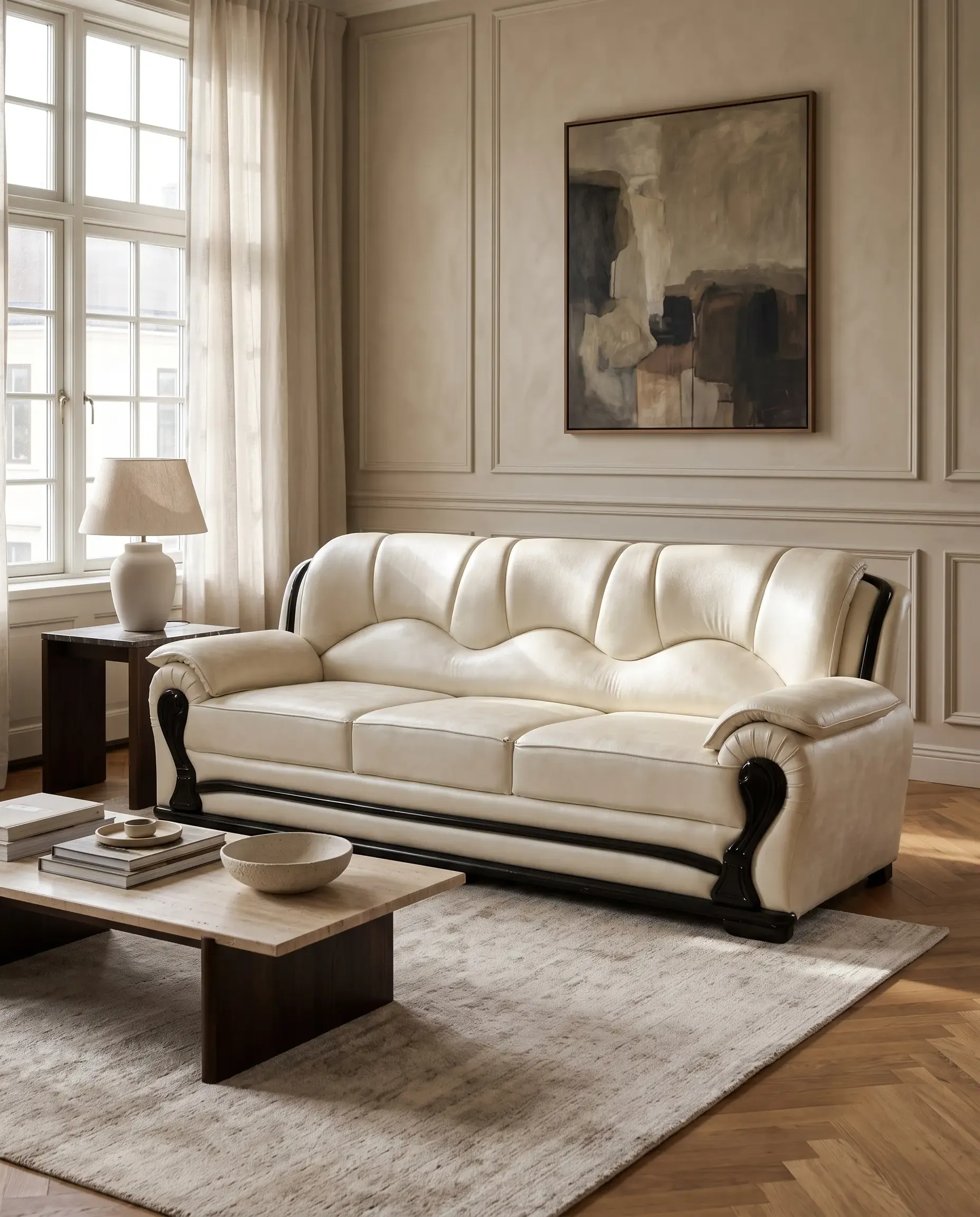 Milano Cream Classic Tailored 3-Seater Straight Sofa with Cushion Layering