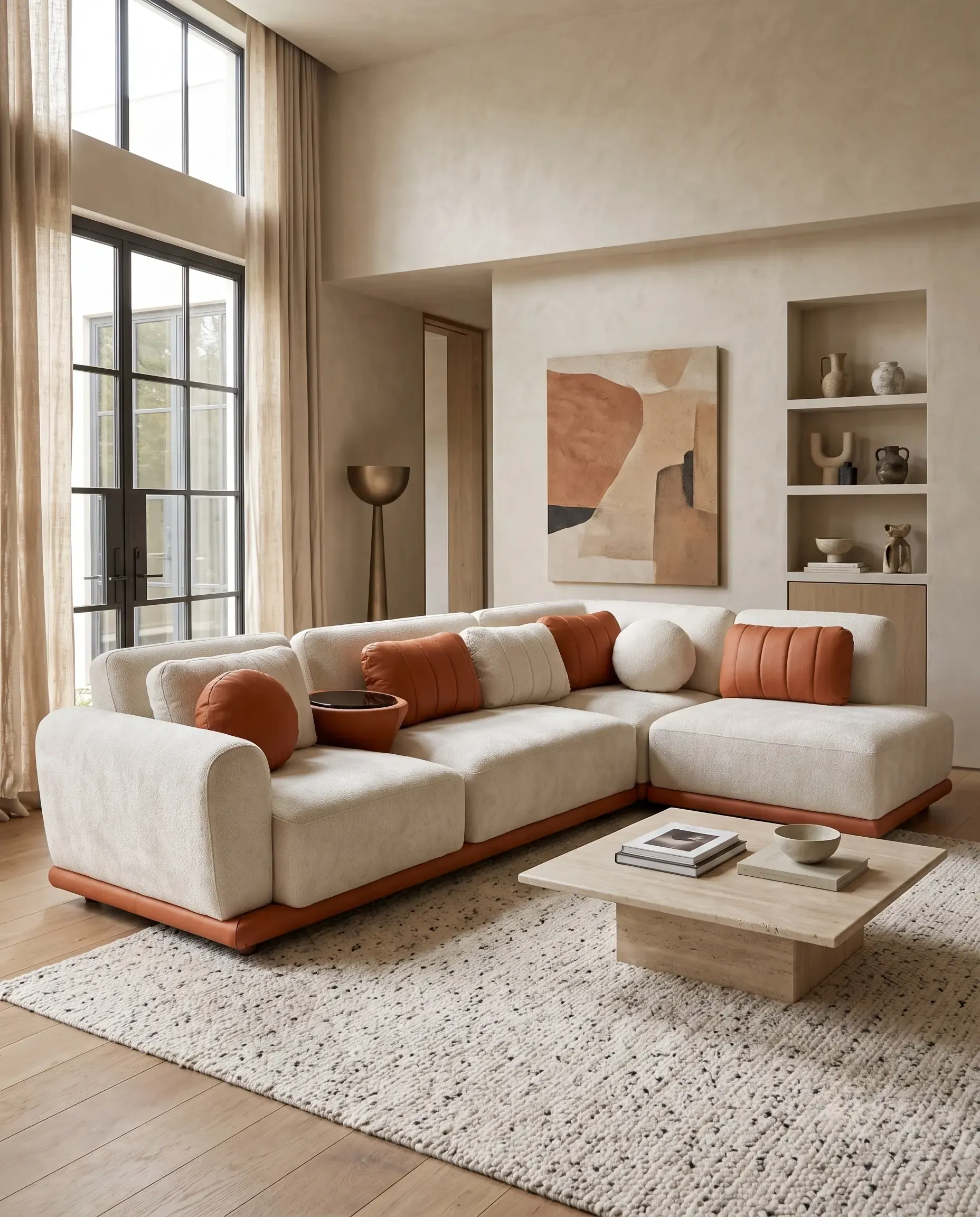 Komorebi Low-Profile Modular 5-Seater Sectional with Terracotta Base Accent