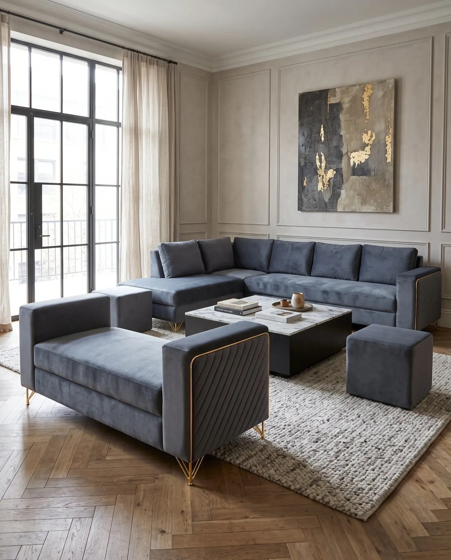 Grand Modular 8-Seater Living Suite with Chaise Daybed and Ottomans in Slate Grey — View 1