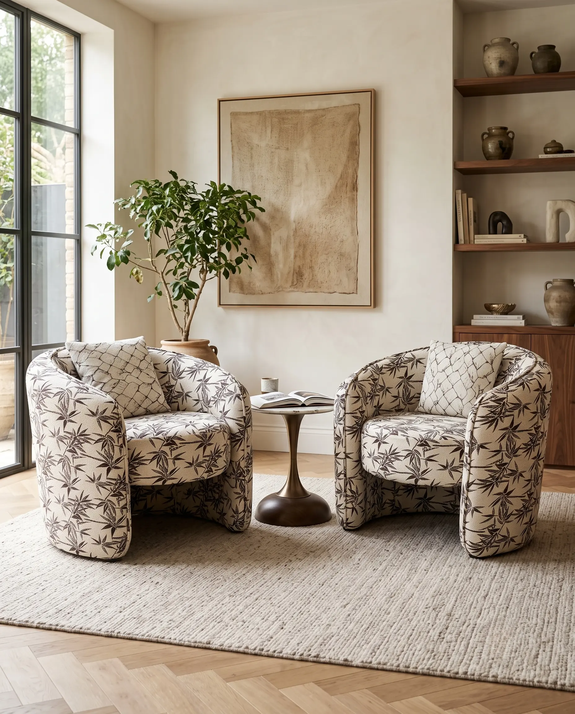 Kyoto Horseshoe Tub Chair Pair with Matching Center Accent Table — View 1